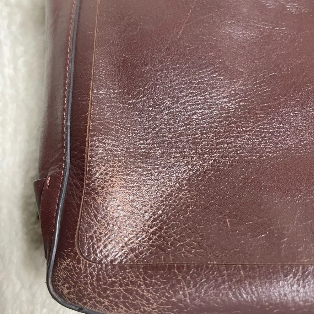 Cole Haan leather deep Brown Hamilton laptop bag with silver tone hardwares
